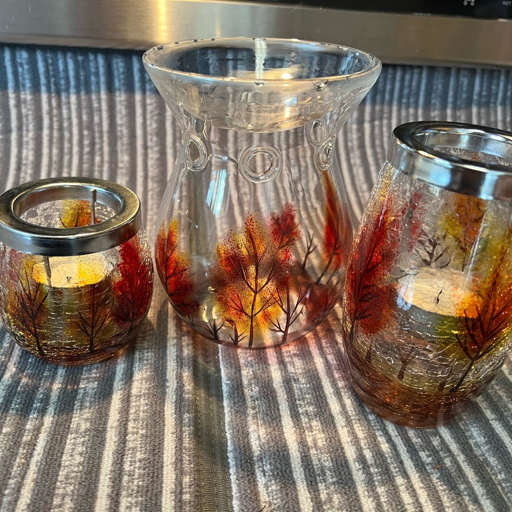 Yankee candle tea lite Autumn Leaves Glass Candle Holder Set